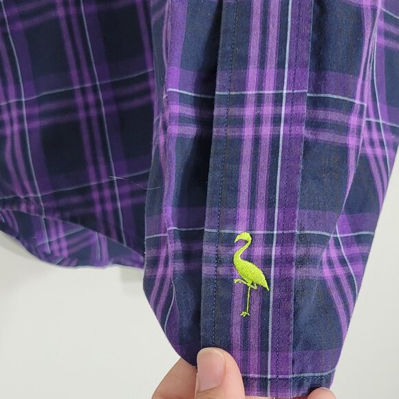 Tailorbyrd Men Purple Navy Blue Plaid Paisley Cuff 100% Cotton Button-Up Shirt S - Picture 4 of 11